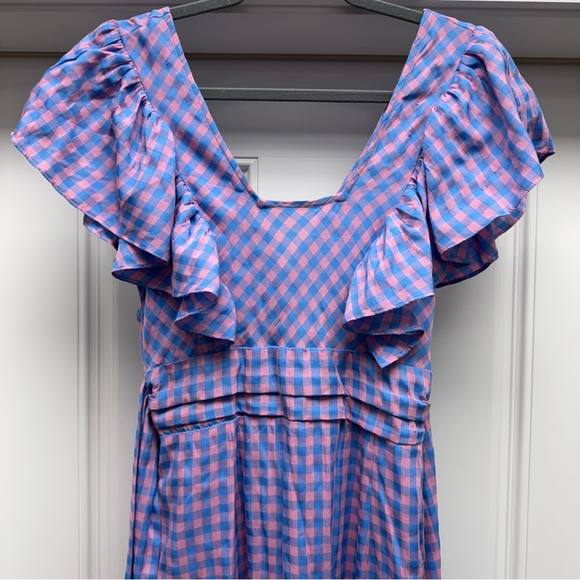 Cottagecore Blue and Pink Gingham Ruffle Maxi Dress - Picture 10 of 14